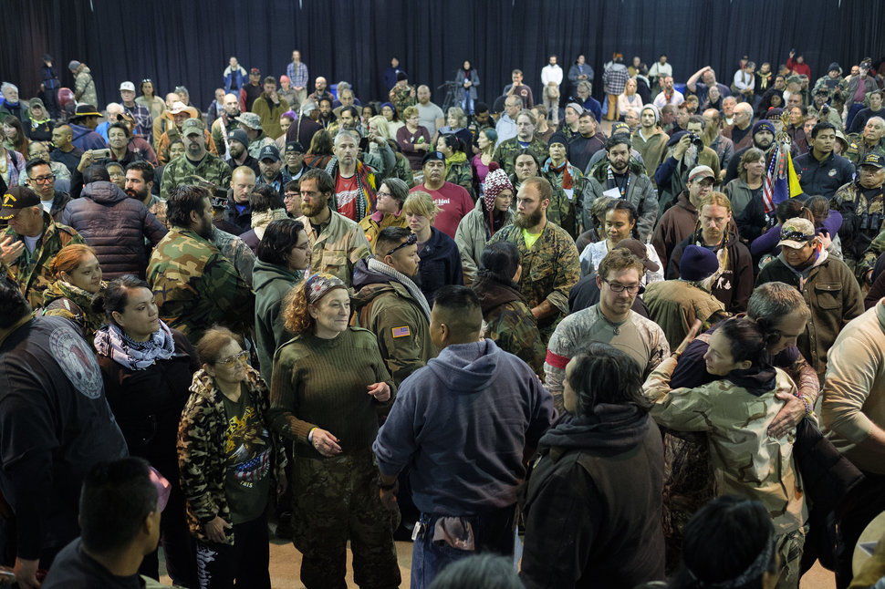 More than 500 people participate in a forgiveness ceremony for veterans at the Four Prairie Knights Casino & Resort on the Standing Rock Sioux Reservation on Monday, Dec. 5, 2016.