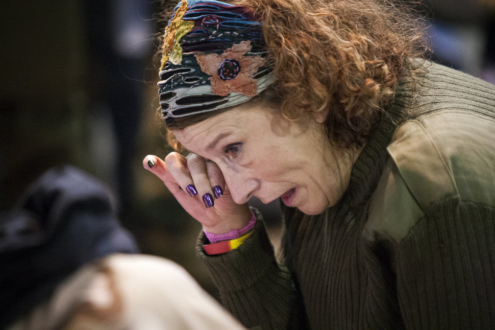Virginia McIntyre, a U.S. Air Force veteran from Buffalo, N.Y., wipes tears from her eyes during an emotional forgiveness ceremony for veterans at the Four Prairie Knights Casino & Resort on the Standing Rock Sioux Reservation on Monday, Dec. 5, 2016.